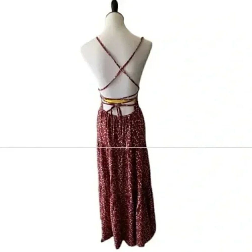 🆕 bellanblue Floral BOHO Lace Up Back Maxi Dress size M - Picture 2 of 6